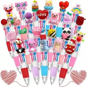 AWEELON 24개 발렌타인데이 펀 펜 벌크 미니 멀티컬러 4 in 1 볼펜 귀여운 접이식 생일 파티 경품 사무실