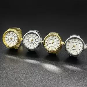 둥근 황금 은빛 석영 남성과 여성의 간단한 반지 시계를 하는 손가락