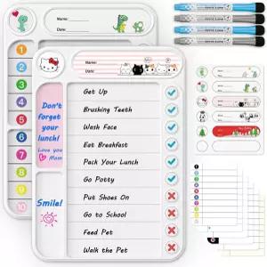 용 2팩 마그네틱 안무 차트 ADHD 작업 추적기 쉬운 루틴 드라이 지우기 보드 냉장고용 스탠드가 있는 할 일
