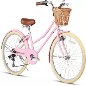 Glerc 20 24 26인치 비치 크루저 바이크 6세 이상 소녀 청소년을 위한 6단 하이브리드 시티 위커 바스켓과