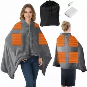 온열 담요 배터리 작동 10000mAh 파워 뱅크가 장착된 무선 휴대용 전기 웨어러블 여행 및 실외용 히팅 숄