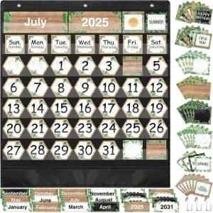 풀문 교실 달력 포켓 차트 세트 시즌 페스티벌 날씨 날짜 가방 있는 게시판 블랙 그리너리