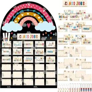 96개의 보호 카드가 있는 파장 클래스 직업 포켓 차트 레인보우 교실 게시판 세트 교사 도우미 손 관리