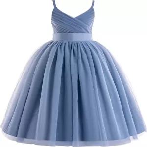 글래멀리스 플라워 걸스 스파게티 스트랩 툴 드레스 롱 어 라인 웨딩 대회 프린세스 생일 파티 볼