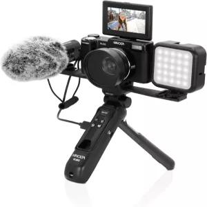 미놀타 64MP 4K60FPS VLOG 카메라 키트 u2013 디지털 오토포커스 캠코더 삼각대 리모컨 마이크 LED 조명