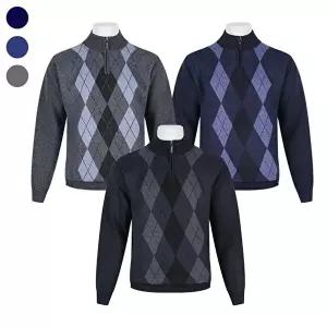 [리빌모아]남자 겨울 부드러운 기모 반 집업 아가일 니트티 DD-L-KN-628-1