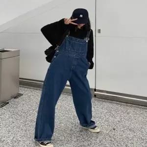 오버롤 청 여성 멜빵바지 와이드핏 점프수트 데님 (HSJ-WFKBXFO)