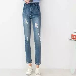 빈티지 캐쥬얼 하이웨스트 워싱 일자 신축 여성청바지 (HSJ-WB0C0B2)