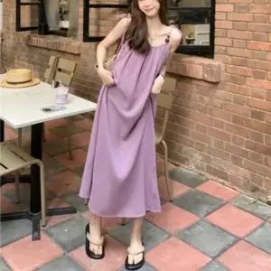 여성 여름 링클프리 셔링 끈나시 민소매 롱 원피스