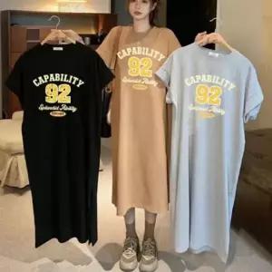 오버핏 반팔 빅사이즈 숫자 여름 원피스 레터링 여성 롱