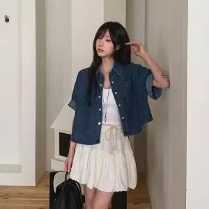 [하프클럽/]여자 봄 여름 간절기 데님 크롭 셔츠 자켓