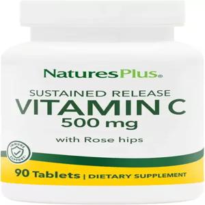 로즈 엉덩이가 있는 NaturesPlus 비타민 C 500mg - 90개 지속 방출 정제 면역 에너지 및 보호 지원 텐 프리