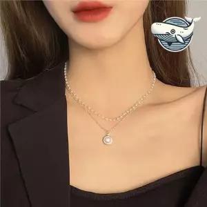 세련된 진주 두 줄 목걸이 여성 레이어드 더블체인목걸이 레이어드목걸이 목걸이팬던트