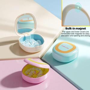 1개입 미러 내장 치아 교정기 케이스, 자석식 얼라이너 마우스가드 보관함, 여행용 틀니