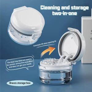 휴대용 교정기 케이스 다층형 투명 보관함 치아 담그는 용기 세척용 브러시 포함