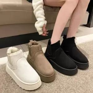 스웨이드 부츠 여자 털 통굽 부티 하프부츠 배어파우부츠 방한부츠 털안감부츠