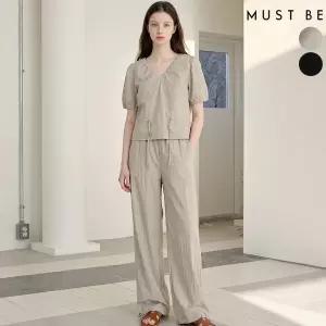 여성 허리스트링 블라우스 밴딩 와이드팬츠 셋업