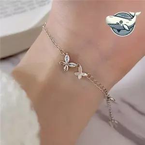 예쁜 나비 큐빅 팔찌 실버 체인 여성용 장식 나비팔찌 나비펜던트 큐빅팔찌 여성팔찌