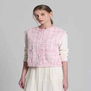 [아날도바시니][아날도바시니(ARNALDO BASSINI)] 핑크 프레이드 블루종 트위드 베스트 (택가격 118000원)