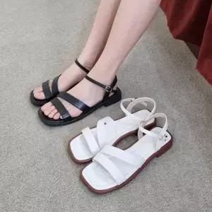 여자 비건레더 스퀘어토 멀티 스트랩 플랫 샌들