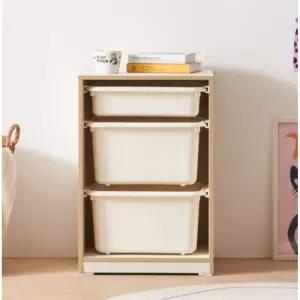 안심목재 아이방 장난감 옷 바구니형 3단 수납장(48cm) 예쁜 애기 서랍장