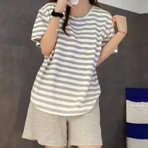 잠옷 패드 여름 세트 여성 gray 브라 반팔 티 내장 캡