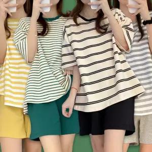 패드 여성 반팔 티 잠옷 내장 여름 세트 캡 브라