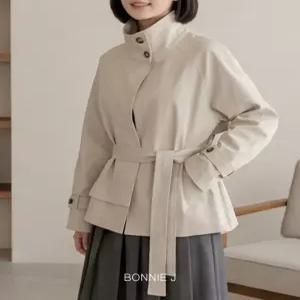 [보니제이]하이넥 벨트 숏 트렌치 자켓 봄 신상 여리핏 케이프