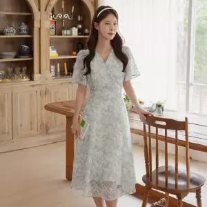 XXL까지) 드레나 플라워 레이스 랩 원피스 하객룩 오피스룩 모임룩 격식룩 빅사이즈