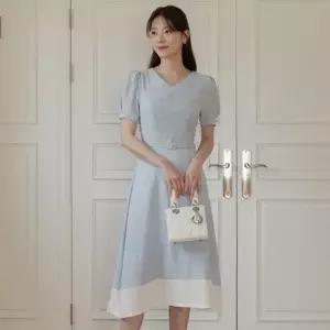 XXL까지) 브렐오 배색 벨트 플레어 원피스 하객룩 오피스룩 모임룩 격식룩 빅사이즈