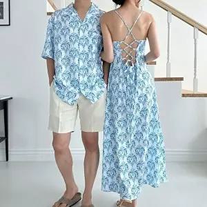 커플룩 남녀 커플 휴가룩 비치웨어 남자 패션셔츠 롱원피스