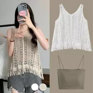 [하프클럽/]여성용 여름 크로셰 민소매 베스트
