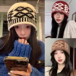 엠에스25073 체커 노르딕 모자겨울모자챙없는모자니트모자이쁜모자빈티지모자비니