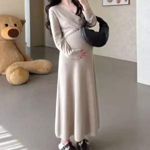 임산부 하객룩 롱 원피스 키작녀 임부복 결혼식 니트 출근 봄 가을 만삭오 작녀 임부 봄복 룩봄 오피스 봄