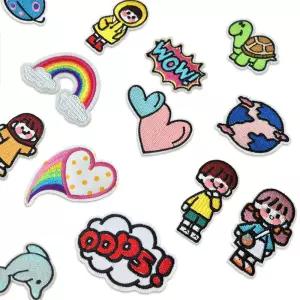 다림질접착 가방 옷 꾸미기 일러스트 와펜 패치 13개 세트수선스티커 테이프 의류 리폼 자수 와팬