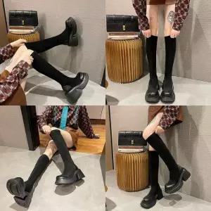 스웨이드통굽부츠 슬림 심플 삭스 스판 미들굽 부츠 여성부츠 롱부츠 스웨이드부츠