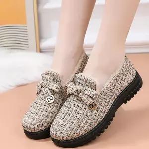 여성 겨울 외출 신발 트위드 스타일 털 안감 털신 방한화예쁜구두 여자플랫슈즈 단화 푹신한 코디 퍼슈즈