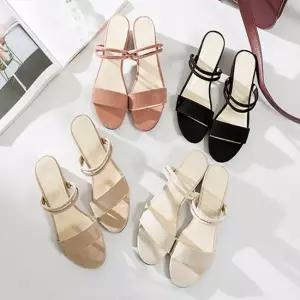 여성 스웨이드 세무 스트랩 여름샌들 베이직 미들힐 여름샌들코디 스트랩샌들