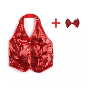 반짝이조끼세트(레드)-대파티 리본 보우타이 반짝이보 반짝이의상 행사 반짝이 마술 사옷 마술용