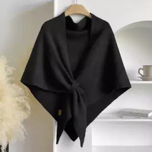 여성 실내 외출 사무실 빅사이즈 간편 착용 홀 어깨 솔리드 삼각 케이프터틀넥니트 망토 케이프숄 코트 하