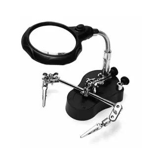 납땜 작업시 LED와 보조돋보기가 있는 스탠드남땜집게 용접 용품 인두 확대경 도구 거치대 기판 땜공구 문