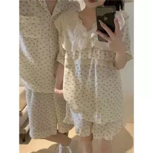 픽호샵 더블 커플 실내복 잘 커버 잠옷세트 원사 겉옷 코튼 공주 속옷 바람 통하고 편안한 반팔 꾹1