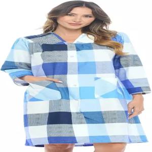 여성 플로럴 플란넬 롱 가운 스냅 버튼 홈웨어 긴팔 루즈핏 라운지 드레스 잠옷 원피스형 수면가운