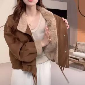 겨울 숏무스탕 오버핏 베이직 점퍼루즈자켓 데일리룩 재킷 가죽 아우터 패션 여성아 여자가디건 양털