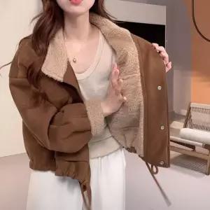 여성 스웨이드 양털카라 무스탕 자켓 브라운 겨울아우터 데이트룩 가을코디 크롭 꾸안꾸 여자