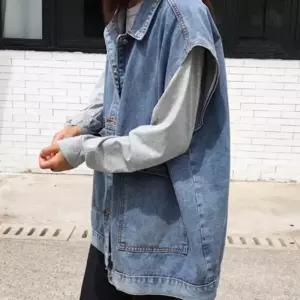 여성 내추럴 데님 어반 워크 베스트 포켓 청 조끼버튼야상조끼 여자남자 간절기점퍼쪼끼 코디 오버핏 캐쥬
