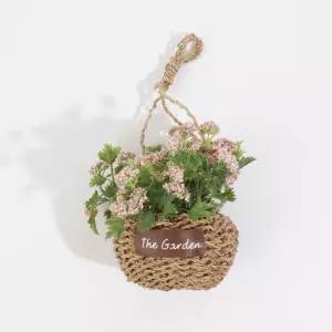 핑크바인 조화바구니 화동 벽걸이장식 인테리어용품 소품 장식용 인테리어꽃 장식 부케 가짜 인조 인테리어