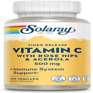 솔라레이 비타민 C 500mg 2단계 타임 릴리스 - 및 면역 지원 보충제 로즈 힙과 아세롤라가 포함된 텐 프리