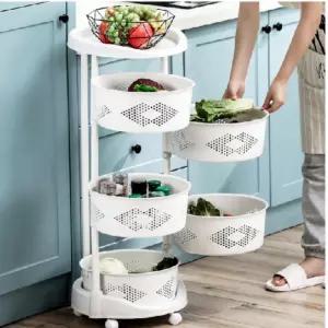 회전 이동식 트롤리 3단 바퀴형 원형 수납 선반 세련된 디자인