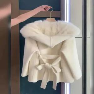 겨울 더블코트 퍼 허리벨트 후드 케이프